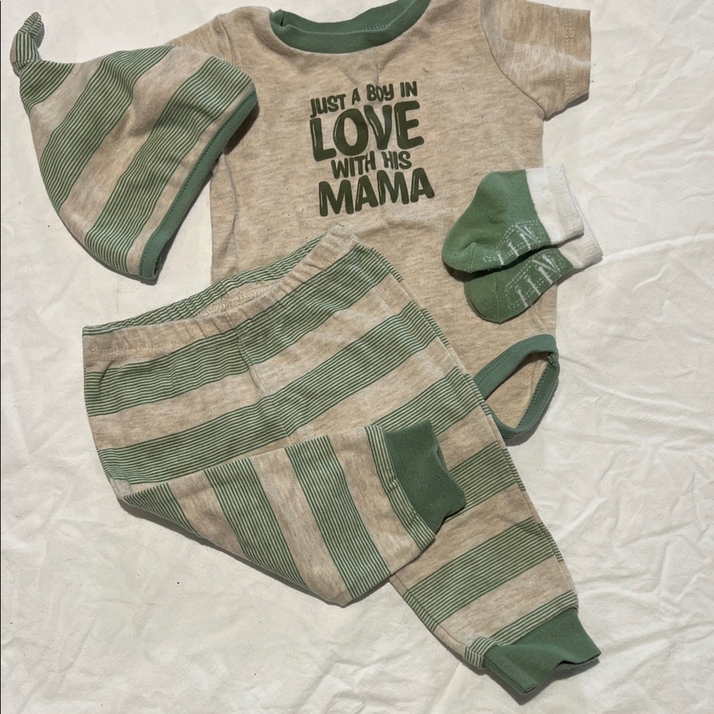 Baby Essentials Green and Cream Matching Set